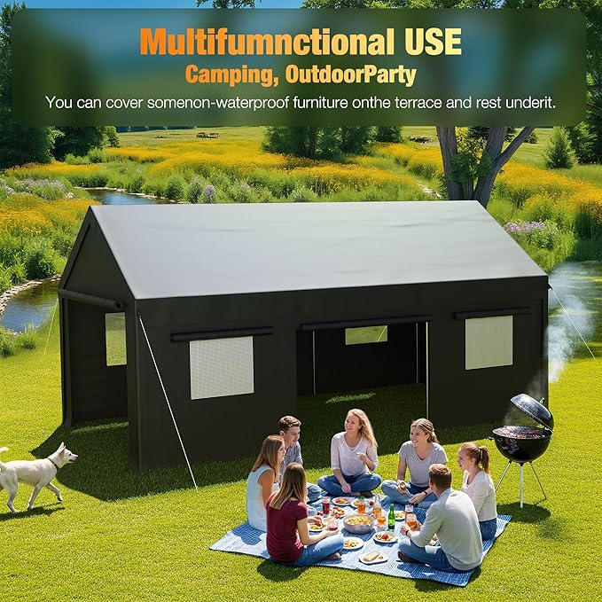 Polar Aurora Carport, 12x20 FT Heavy Duty Carport with Side-Opening Door & Roll-Up Windows, Car Port Canopy, Outdoor Portable Garage for Car, Truck, Boat, Motorcycle