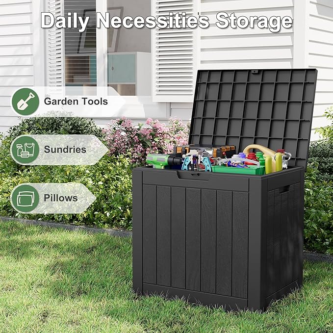 KAMABOKO 32 Gallon Outdoor Storage Box 2 Pack All-Weather Deck Box for Patio Furniture, Package Deliveries, Garden Tools, Pool Supplies & Cushions, Black