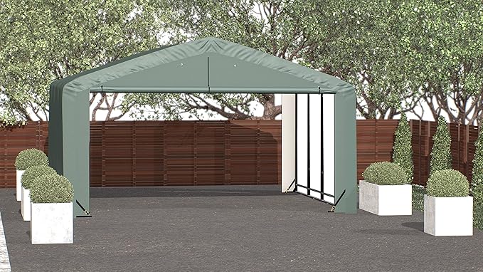 ShelterLogic ShelterTube Garage & Storage Shelter, 20' x 18' x 10' Heavy-Duty Steel Frame Wind and Snow-Load Rated Enclosure, Green