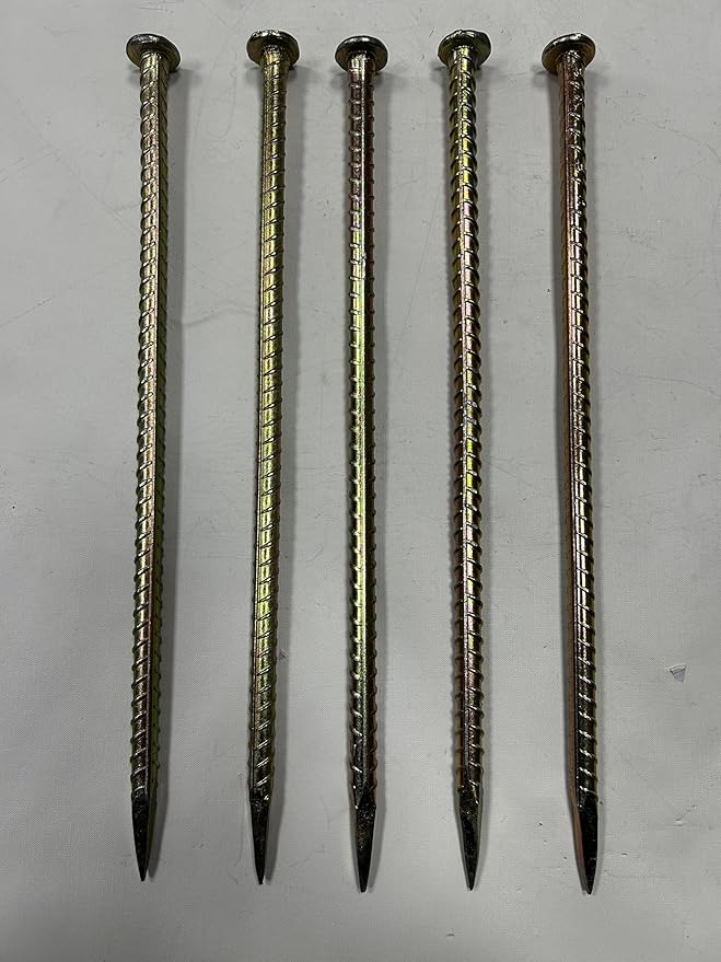 Moonmama 16英寸约40厘米长 黄色电镀防锈 镀锌钢地锚 - 重型超粗植物支撑花园超长桩,适用于帐篷螺纹桩 金属钢筋支撑 足球场 户外花园 每盒10支装