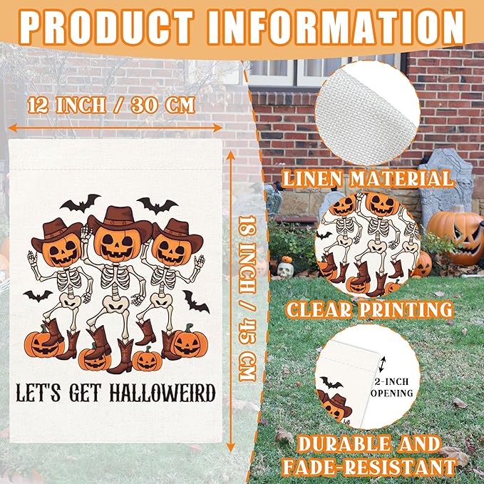 Let's Get Halloweiro Halloween Garden Flag for Outside, 12x18 Inch Double Sided Halloween Pumpkin Yard Flag, Farmhouse Small Yard Flags for Outdoor Decorations, Holiday Decor Gifts-A10
