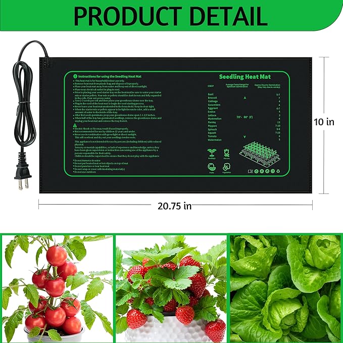 Seedling Heat Mat for Seed Starting,10" x 20.75" Waterproof Heating Pad for Indoor Plants Germination (1 Pack)