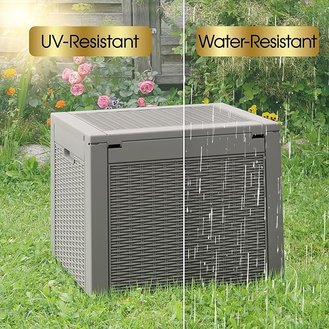 35 Gallon Outdoor Storage Box Set of 2, Waterproof Resin Deck Box with Lockable, Patio Furniture Storage Bin for Package Delivery, Patio Cushions, Garden Tools, Pool Accessories, Grey