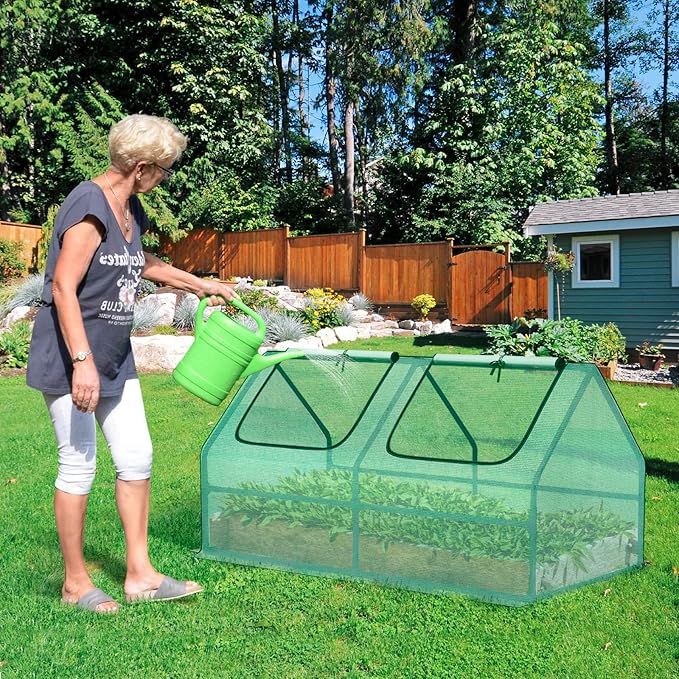BPS 4x2x2 ft Mini Greenhouse with Green PE Cover UV-Protected Roll-Up Zipper Windows, Ideal for Indoor or Outdoor Use on Raised Garden Beds