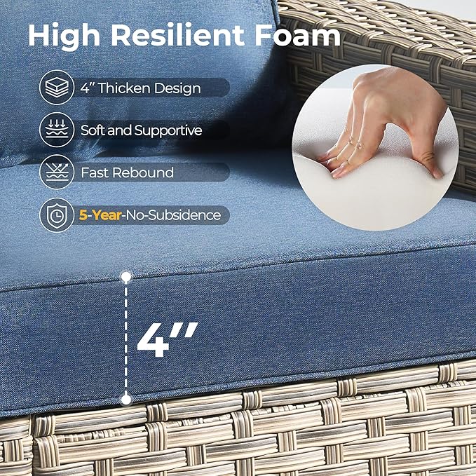 HOOOWOOO Outdoor Sectional Patio Furniture Set,9 Pieces Wicker Conversation Sets L Shaped Couch,Extra Deep Out Door Sofa Outside Furniture with Swivel Chairs,Denim Blue