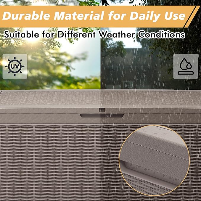 NUNU LAB 101 Gallon Large Waterproof Resin Deck Box, Lockable Outdoor Storage Box with Gas Lift, Patio Cushions, Garden Tools, Pool Supplies, Indoor Outdoor Storage Container, Grey