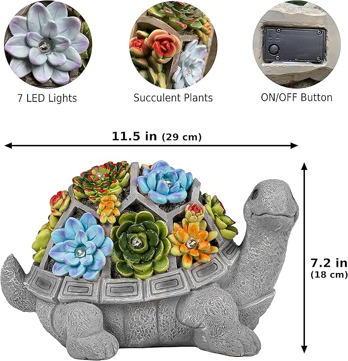 MALISTER 11.5 Inch Solar Garden Turtle Figurines Outdoor Decor, Outdoor Statues with 7 LEDs for Patio Decor, Garden Decor Garden Art Outdoor Lawn Decor Yard Art, Housewarming Garden Gifts turtle gifts