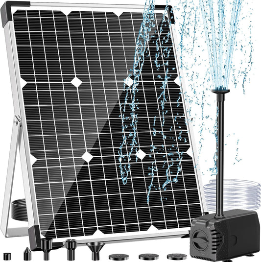 POPOSOAP Solar Water Fountain Pump, 45W Solar Pond Pump Kit with 450GPH Flow Rate, PVC Tubing Solar Powered Water Pumps for Outdoor Fountains, Garden, Ponds, Pools, Fish Tank, Backyard