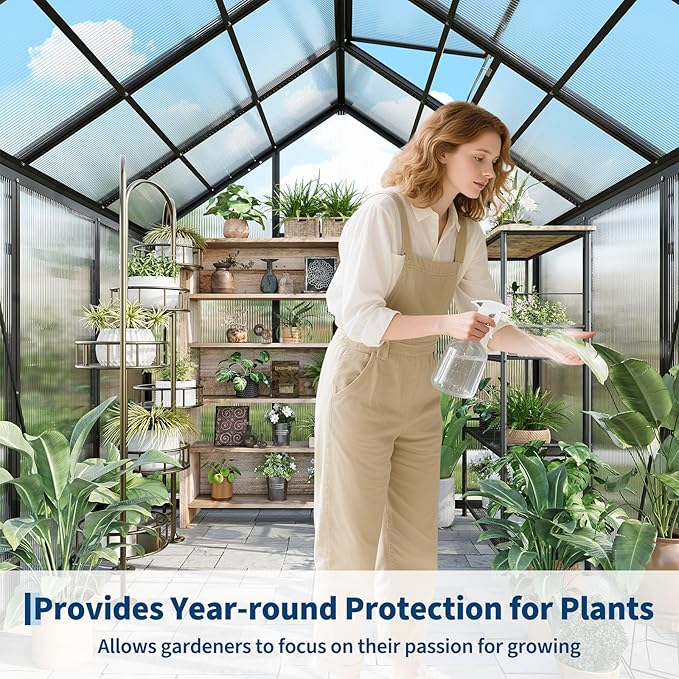 Greenhouse, 6×6FT Greenhouses for Outside, Polycarbonate Greenhouse with Aluminum Frame, Lockable Door and Ajustable Roof Vent for Backyard, Green Houses for Outside Garden Backyard, Patio