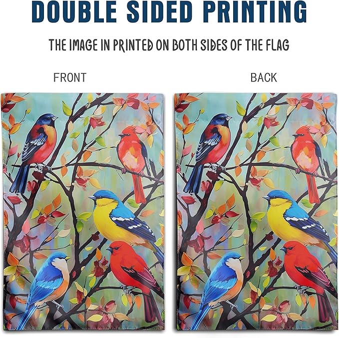 Tree Birds Flag Spring Summer Fall Garden Flag Seasonal Small Yard Flags for Outside 12x18 Double Sided Outdoor Front Door Backyard Decorations