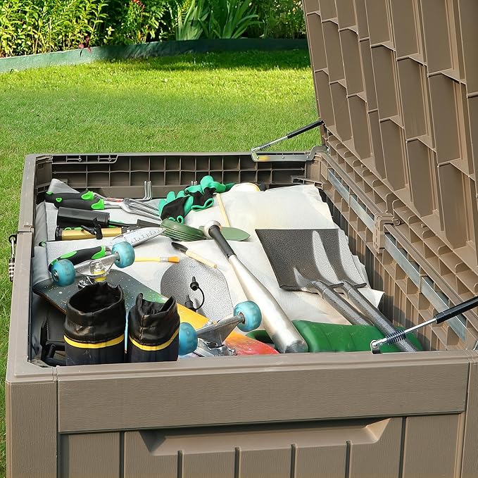 YITAHOME 230 Gallon Large Outdoor Storage XXL Deck Box for Patio Furniture, Outdoor Cushions, Garden Tools and Sports/Pools Equipment, Waterproof Resin, Lockable, Taupe