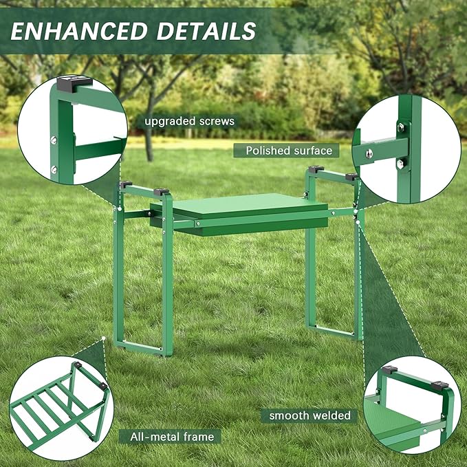 FLINTER Garden Kneeler and Seat, 10.2" Wider Heavy Duty Thick Gardening Bench for Kneeling and Seat - Multifunctional Kneeler Bench, Gardening Gifts for Women, Seniors Grandparents, Green