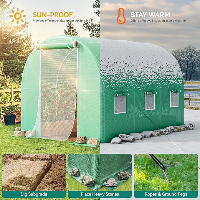 YITAHOME 10'x6.5'x6.5' Greenhouses Large Walk-in Green House Heavy Duty Tunnel Green Houses Outdoor Portable Plant Gardening Upgraded Galvanized Steel Frame Zipper Doors 5 Crossbars Garden