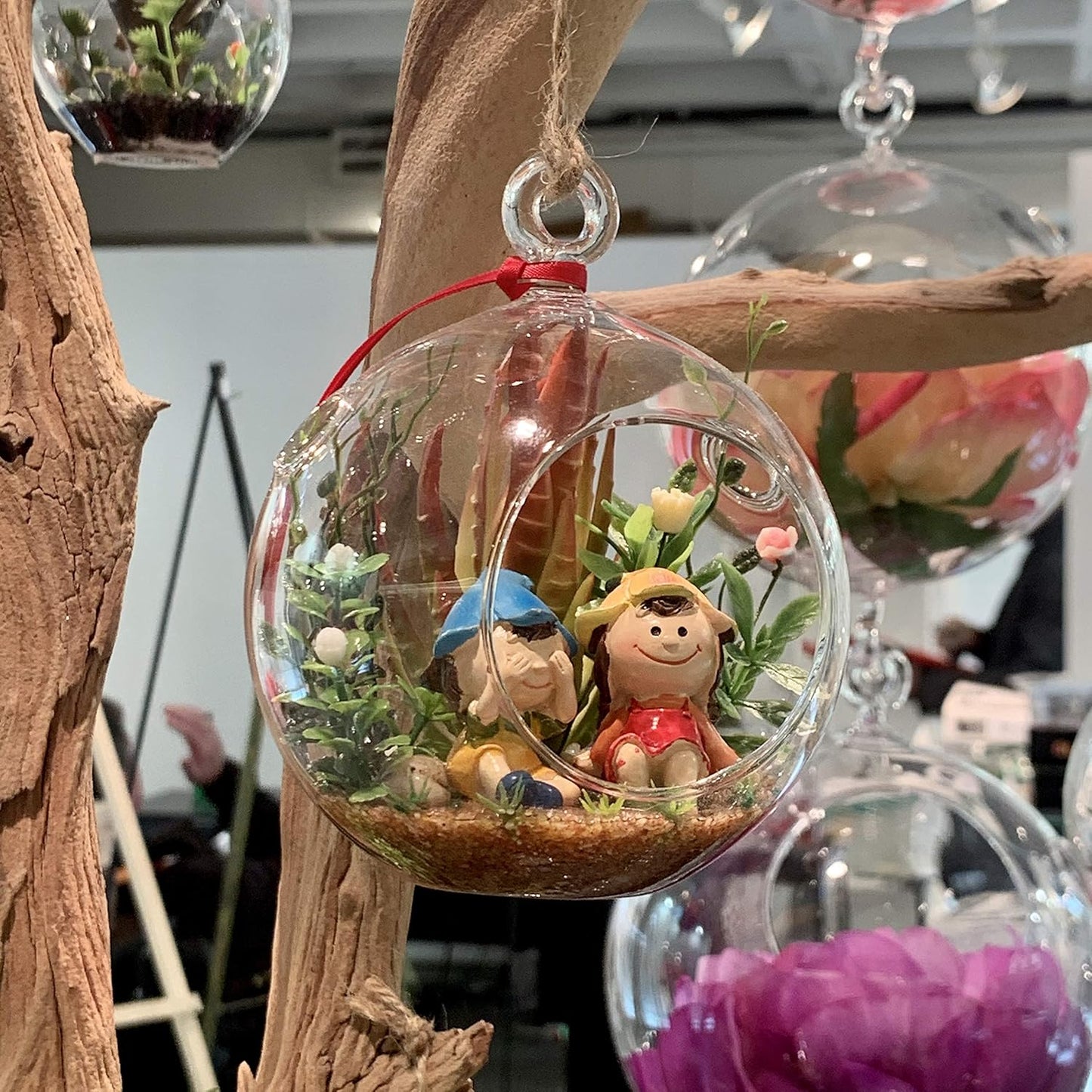 WGV Hanging Terrarium Globe, Width 2.25", Height 2.75", DIY Air Succulent Planter, Clear Glass Vase Orb with Flat Bottom, Candle Holder for Windowsill Outdoor Garden Decor, 6 Pieces Bulk