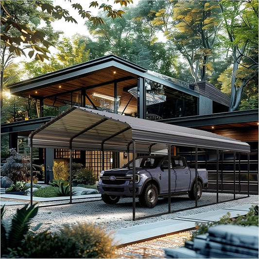 MFSTUDIO Carport 12x25 ft, Outdoor Heavy Duty Metal Shed Carports, Metal Garage Car Shelter Shade Car Port with Galvanized Roof, Frame and Bolts for Cars, Truck and Boats