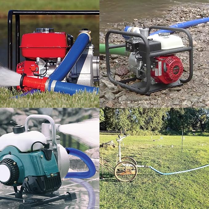 DAVCO 1.25" ID x 100 ft Pool Backwash Hose, Heavy Duty Reinforced Blue PVC Lay Flat Water Discharge Pump Hoses For Swimming Drain Pools and Clean Filters, With Aluminum Pin Lug Fittings