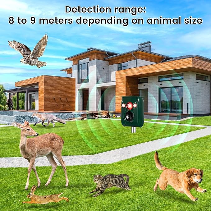 2025 Upgraded Solar Animal Repeller, Ultrasonic pest Repeller, Cat Repellent Outdoor, Squirrel Repellent, Deer Repellent,Waterproof,Siren and Flash Animal Repellent,Dog, Raccoon, Skunk, Rabbit, Rodent