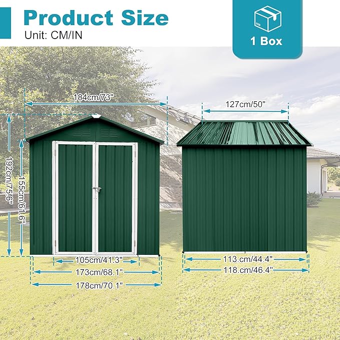 6ft x 4ft Outdoor Storage Shed Apex Roof Tool Shed Outdoor Storage Metal Garden Sheds Tool Cabinet with Galvanized Steel Construction for Backyard, Patio, Poolside, Green