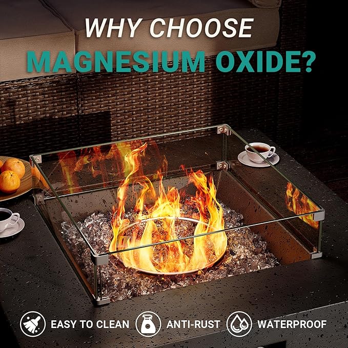 SUNBURY Outdoor Propane Burning Fire Pit, 35 inch Square Patio Fire Table 50,000 BTU Fire Pit for Outside with Waterproof Cover, Light Gray