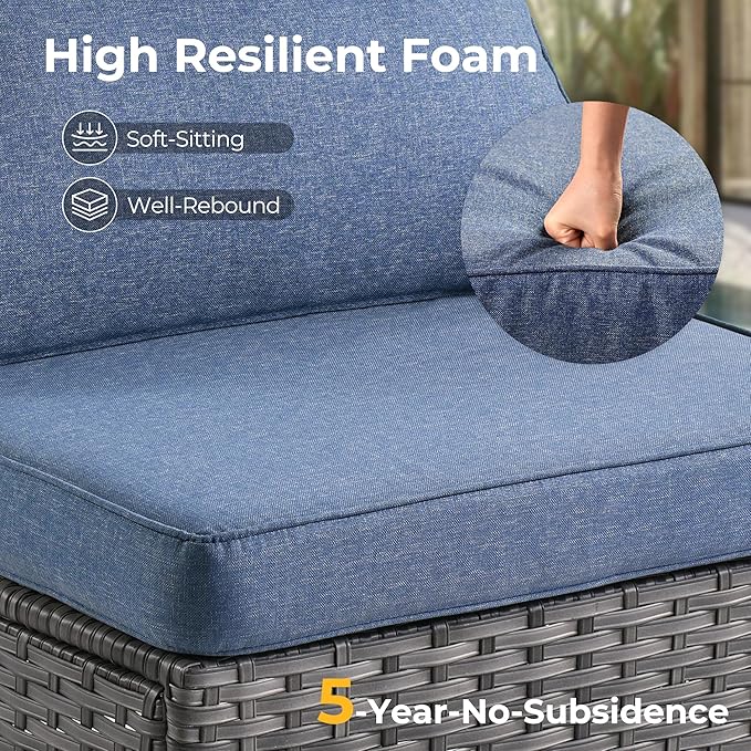 HOOOWOOO Patio Sectional Furniture Set,2 Piece Couch Set with 2 Matching Armless Chairs(Denime Blue)