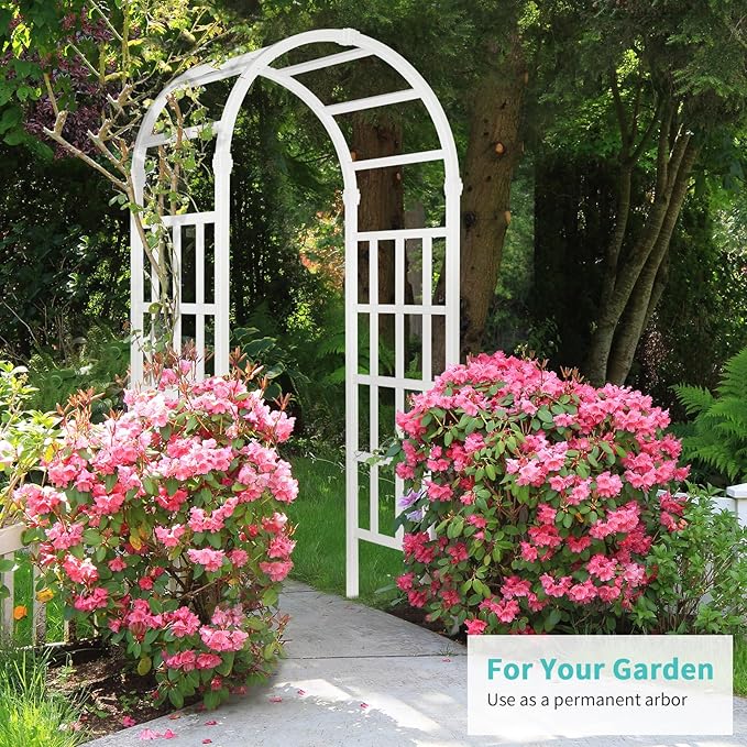 VINGLI Vinyl Garden Arbor, PVC Wedding Arch for Ceremony Party, Garden Trellis for Climbing Plants Outdoor, Arch Backdrop Stand for Garden, Backyard, Lawn