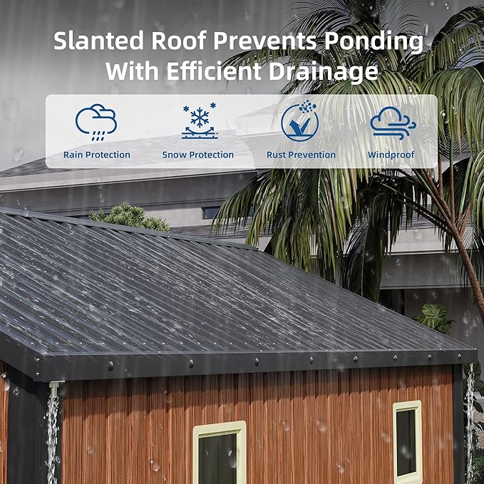 10x12 FT Outdoor Storage Shed, Metal Garden Shed with Floor, Lockable Doors and Windows, Large Tool Shed for Backyard, Patio and Lawn