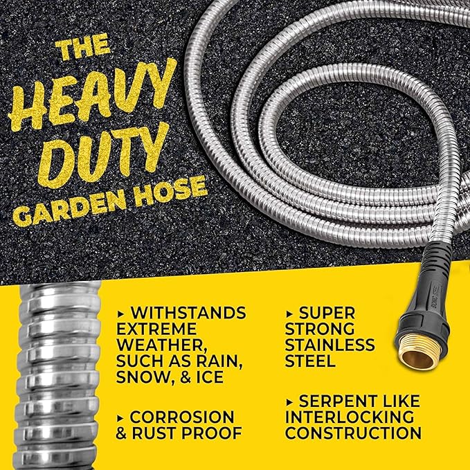 Bionic Steel Pro 125 FT Garden Hose with Nozzle, 304 Stainless Steel Metal Water Hose 125Ft, Flexible Hose, Kink Free, Lightweight & Durable, Crush Resistant Fitting, Easy to Coil, 500PSI- 2025 Model