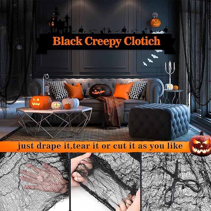 5Pcs Halloween Creepy Cloth Black 30×72inch - Halloween Decorations Clearance - Creepy Spooky Halloween Decorations Outdoor Indoor