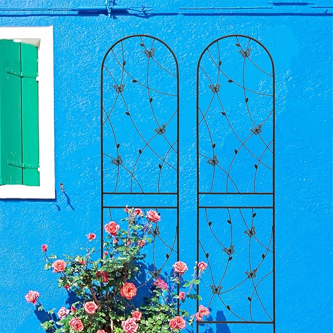 2 Pack Metal Garden Trellis for Climbing Plant Rose Stand, Black Outdoor 86.7'' Tall Flower Support Iron Garden Fence (86.7'' H, 2pack)