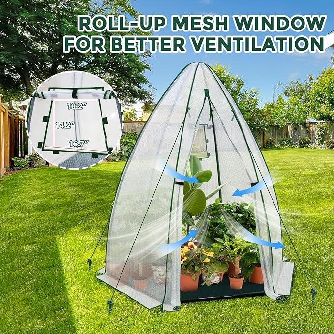 EAGLE PEAK Portable Mini Dome Greenhouse with Zippered Door and Mesh Window, Outdoor Mini Hexagon Greenhouse Kit for Indoor Outdoor Gardening 63”x63”x72”, Agricultural Bubble Film Cover
