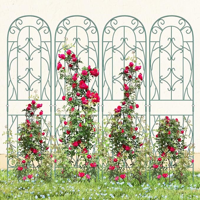 4 Pack 59x16in Metal Garden Trellis for Climbing Plants,Green Large Trellis for Climbing Plants Outdoor, Roses, Vegetables Vines Flowers Support, Large Decorative Outdoor Trellis