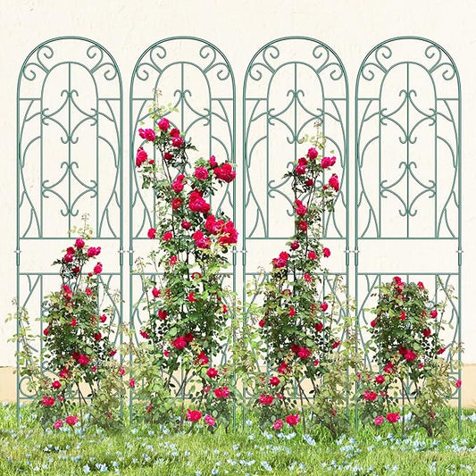 4 Pack 59x16in Metal Garden Trellis for Climbing Plants,Green Large Trellis for Climbing Plants Outdoor, Roses, Vegetables Vines Flowers Support, Large Decorative Outdoor Trellis