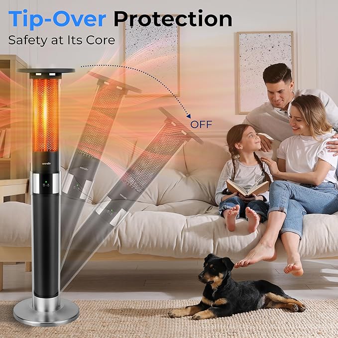 SereneLife Infrared Patio Heater, Electric Patio Heater for Indoor/Outdoor Use, Portable Tower Heater with Remote Control, 1500 W, for Restaurant, Patio, Backyard, Garage, Decks (Black)