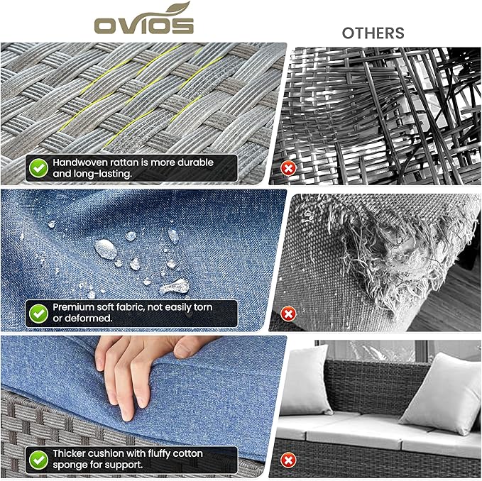 ovios 13 Pieces Patio Furniture Set, Outdoor Wicker Sectional Sofa with 54 Inch Fire Pit Table Comfy Cushions, Modern Modular Deep Seat Rattan Couch Conversation Set, Denim Blue