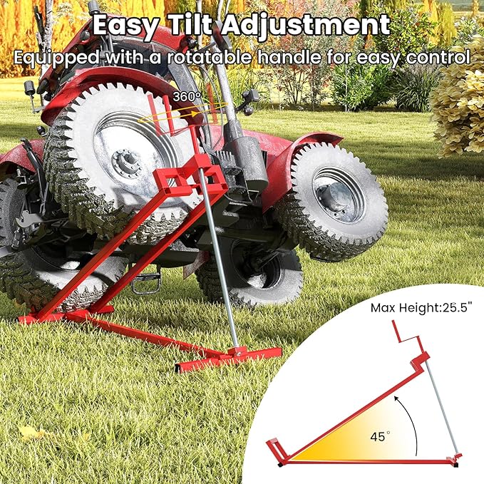 Goplus Lawn Mower Lift, 880LBS Folding Riding Mower Lift Jack with Adjustable Height, Manual Handle, Rotating Sleeve, Heavy Duty Lawn Tractor Lift, Zero Turn Mower Lift for Garden Farm, No Assembly