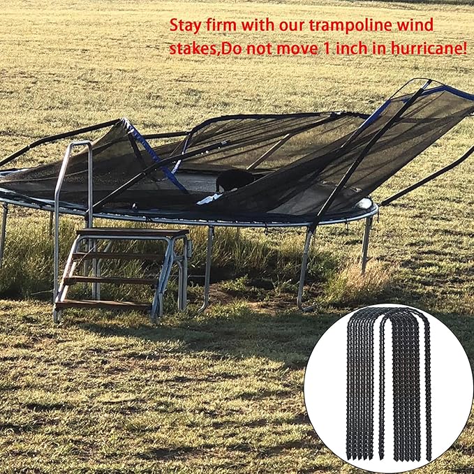 12-Inch Trampoline Wind Stakes, Extra Heavy Duty U Shaped Coated Rebar Stakes Safety Ground Anchors for Huge Garden Decoration (6)