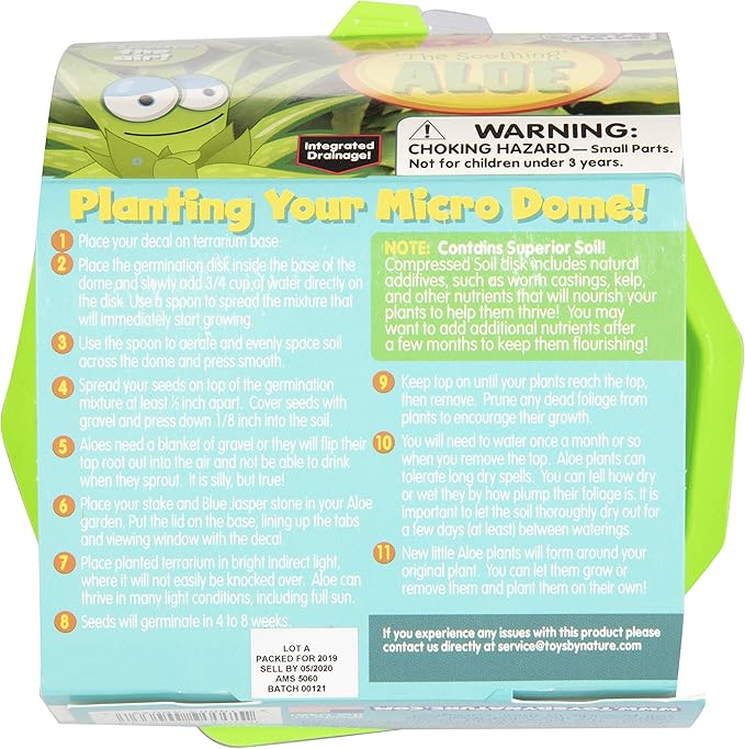 Toys By Nature Character Micro Dome Aloe Plant Terrarium Kit, Decorative and Easy-to-Grow Mini Terrariums with Complete Supplies, Grow Your Own Decorative Plants! (Alex The Soothing Aloe)