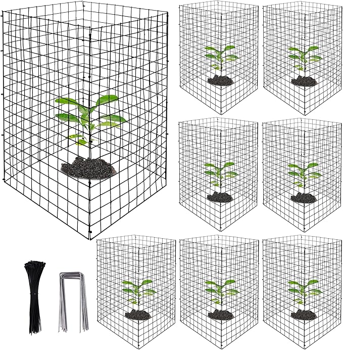 DECOHS 8 Packs Wire Plant Protectors from Animals- 20 x 12 Inch Heighten Square Garden Wire Plant Cages Mesh- Metal Garden Plant Cloche Protection Barricades for Protecting Plants Vegetables Flowers