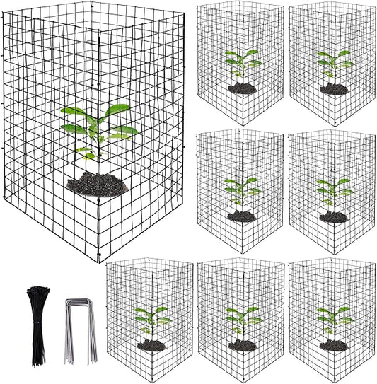 DECOHS 8 Packs Wire Plant Protectors from Animals- 20 x 12 Inch Heighten Square Garden Wire Plant Cages Mesh- Metal Garden Plant Cloche Protection Barricades for Protecting Plants Vegetables Flowers