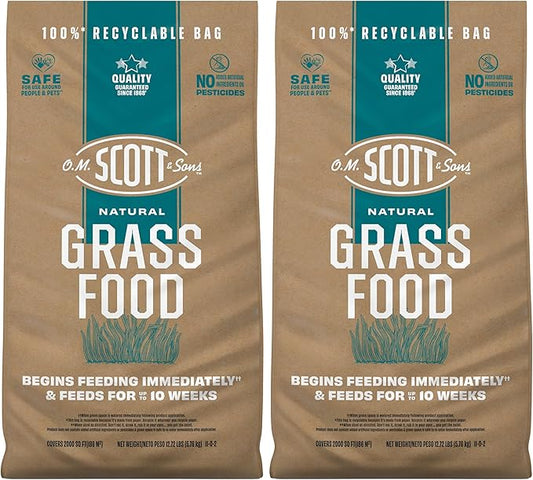 O.M. Scott and Sons Natural Grass Food, Food for Lawns, Fertilizes for up to 10 Weeks, Covers up to 2,000 sq. ft., 12.72 lbs., 2-Pack