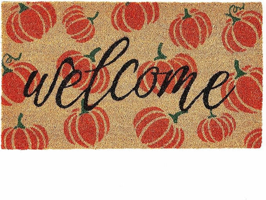 KANKUN Coco Coir Door Mat with Heavy Duty Backing, Welcome Doormat (17" x 30"), Doormat Entrance (Welcome3 - Halloween)