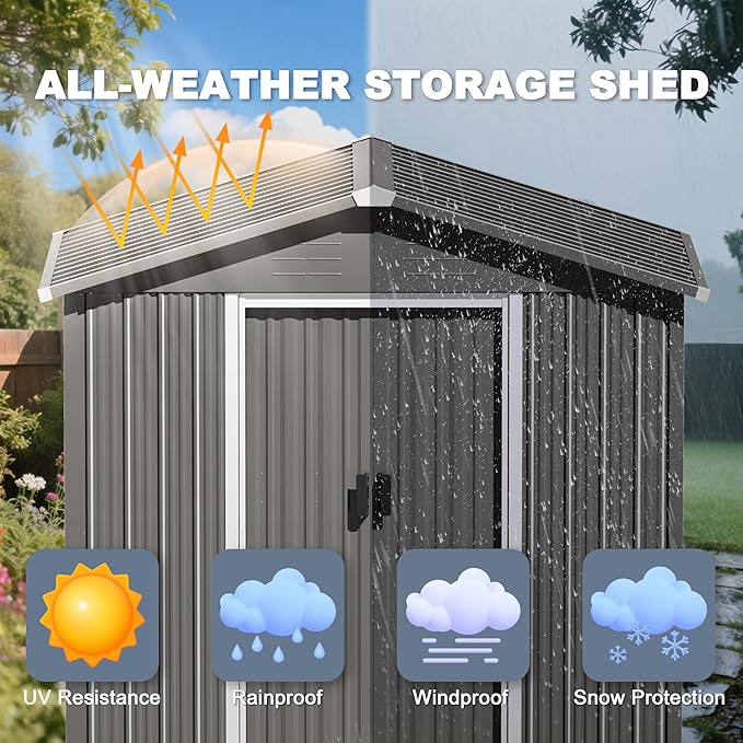 Nuu Garden 6 x 4 FT Outdoor Storage Shed with Sliding Doors, Galvanized Sheet Outdoor Shed with Sloping Roof, Anti-Corrosion Garden Shed with Air Vents for Backyard Patio Lawn, Gray