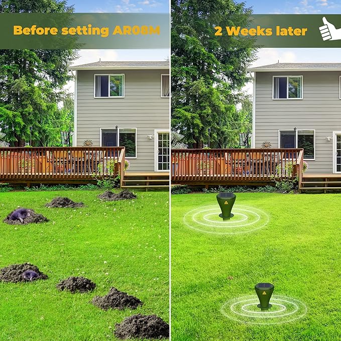 Mole Repellent for Lawns Gopher Screw Repeller Solar Powered Outdoor Groundhog Deterrent Vibration Stakes - Quiet Get Rid of Snake Vole Armadillo - No Poison Kill Traps (Green 8pack)