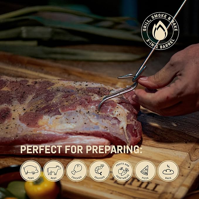 Charcoal Grills - Basic 40 lbs - Stainless Steel Smoker Grill 3-in-1 for Cooking & Home BBQ - Portable Vertical Smoker Barrel for Outdoor & Camping - Meat Grill with Thermometer & Accessories