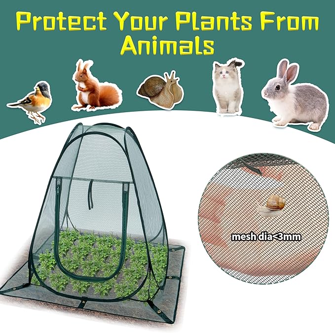 Pop up Garden Netting Cover Plant Guard Cover with 8 Stakes Bird Plant Tent Protector for Vegetables Fruits Flowers (1, 36 * 36 * 39 inch)
