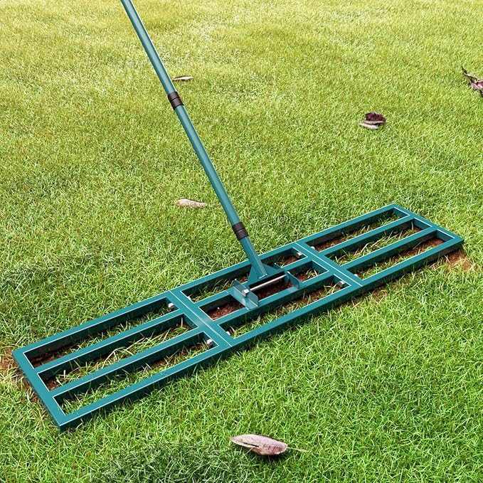 Lawn Leveling Rake Heavy Duty Stainless Steel Lawn Leveler Tool 45”x10” with 78” Adjustable Long Handle Yard Level Rake for Soil, Ground,Backyard Dressing,Golf Field,Garden Tools Grass Seed