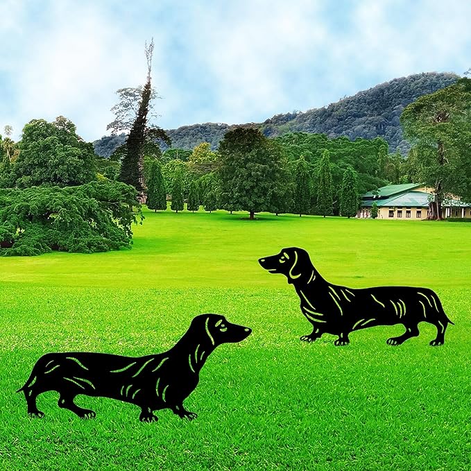 Dachshund Metal Garden Stakes Decor - 2 Pack Realistic Dog Statues for Outdoor, Lawn & Patio - Weatherproof Animal Silhouette Yard Ornaments，Unique Dachshund Gifts for Dog Lovers