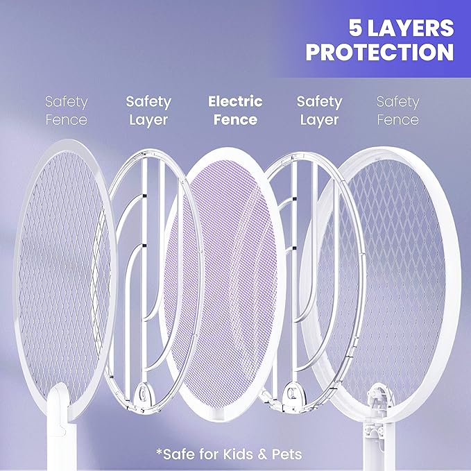 LiBa Electric Fly Swatter Racket, 2 in 1 Electric Bug Zapper USB Rechargeable, 4000V Indoor Outdoor Mosquitoes Zapper with 5 Layer Safety Mesh, Cordless Insect Killer Trap Home Office Camping Patio