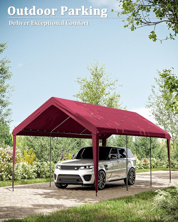 10 X 20 Ft Canopy Replacement Cover Heavy Duty Waterproof UV & Tear Resistant Car Tarp Canopy Tent Garage Top Shelter Oxford Cover with Ball Bungees (Frame is Not Included)