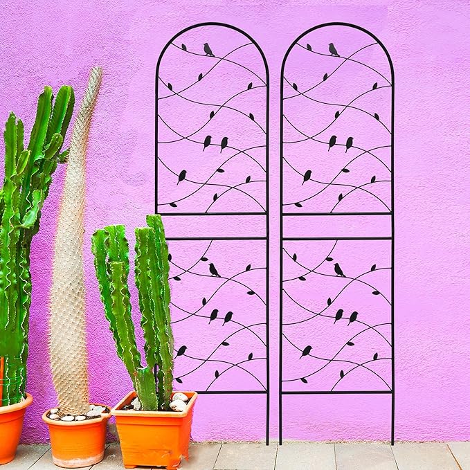 4 Pack Metal Garden Trellis 71" Tall Outdoor Climbing Plant Support for Roses, Flowers, Rustproof Durable Black Galvanized Tube, Lawn Garden Fence Decor Screen (4, Black birds-71 H)